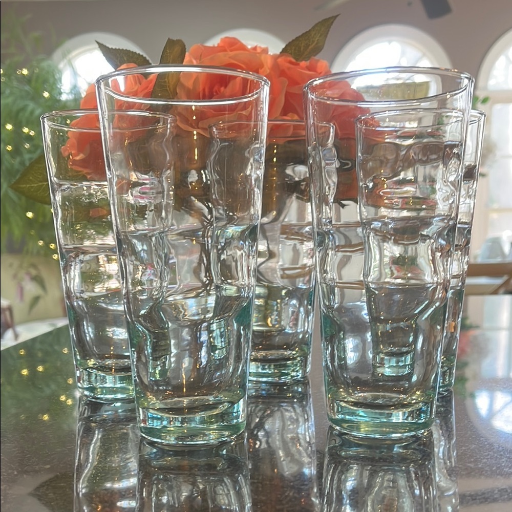 (5) Libbey Turquoise Glass, Coolers, Retro Barware